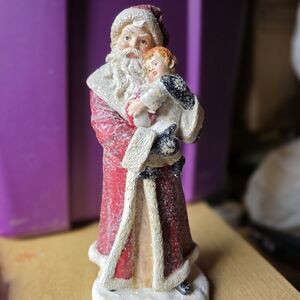 Santa Claus Figurine with Child - Red and White